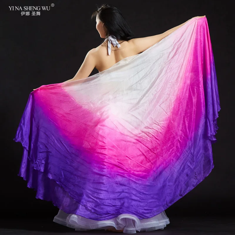 New 100% Silk Belly Dance Veil 100% Real Silk Gradient Color Semicircular Veil Dance Performance Props Hand-cast Yarn 250*114cm