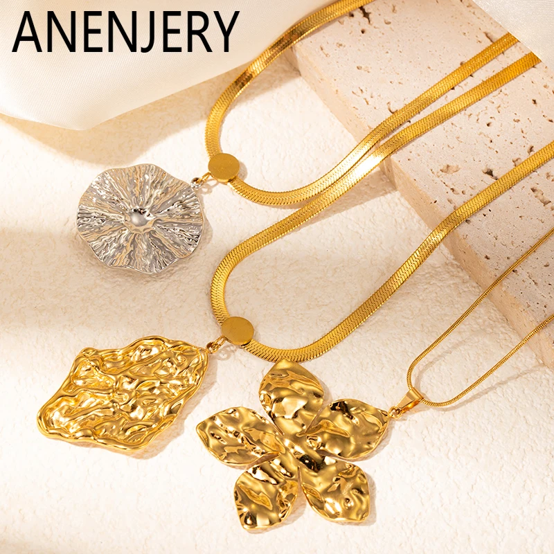 ANENJERY 316L Stainless Steel Bowknot Flower Necklace For Women Niche Exaggerated Jewelry Gifts Wholesale