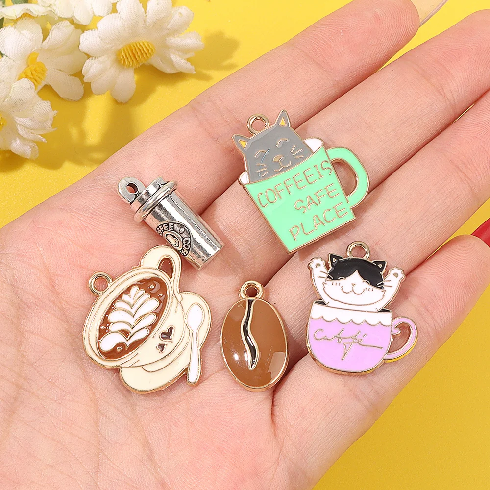 3/8/16 قطعة المعلقات الزخرفية على شكل كوب القط والقهوة، والأقراط DIY، كإكسسوارات الديكور لعيد الحب وعيد الأم #2