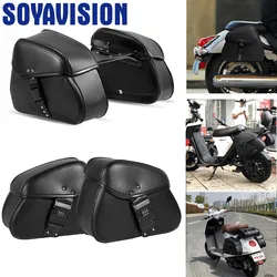 A Pair Motorcycle Saddlebag Black PU Leather Side Storage Luggage Bag Tool Pannier Saddle Bag Waterproof For Suzuki/Yamaha/Honda