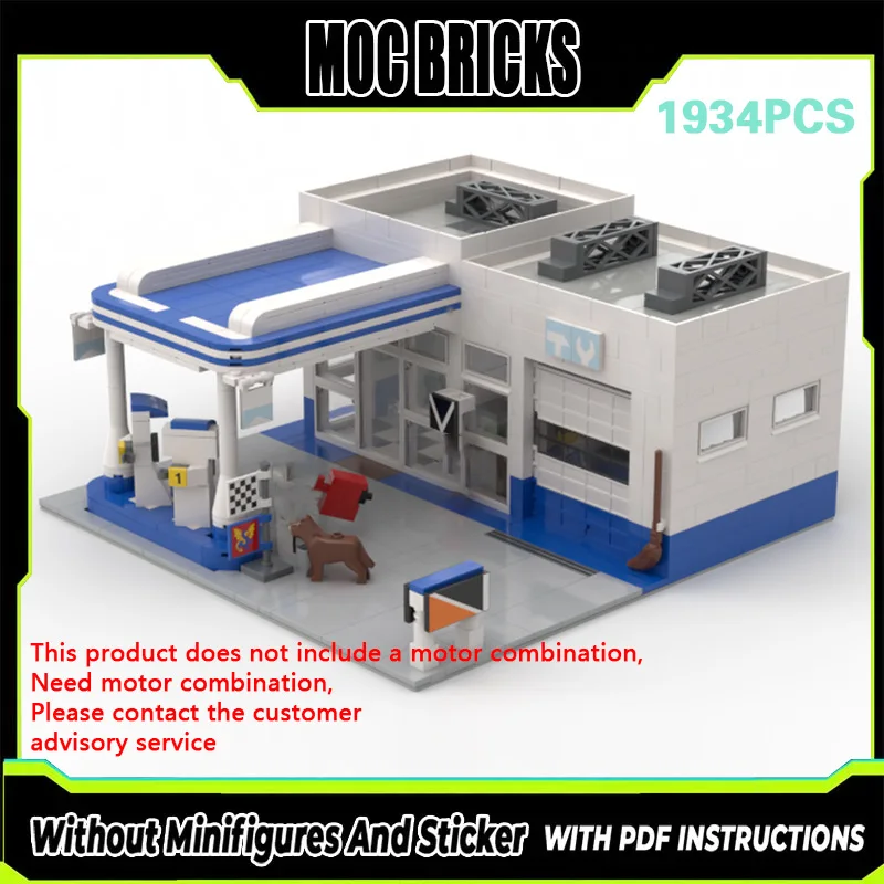 

Street View Model MOC Building Bricks Mini Shop And Fuel Station Modular Technology Gifts Holiday Assemble Children Toys Suit