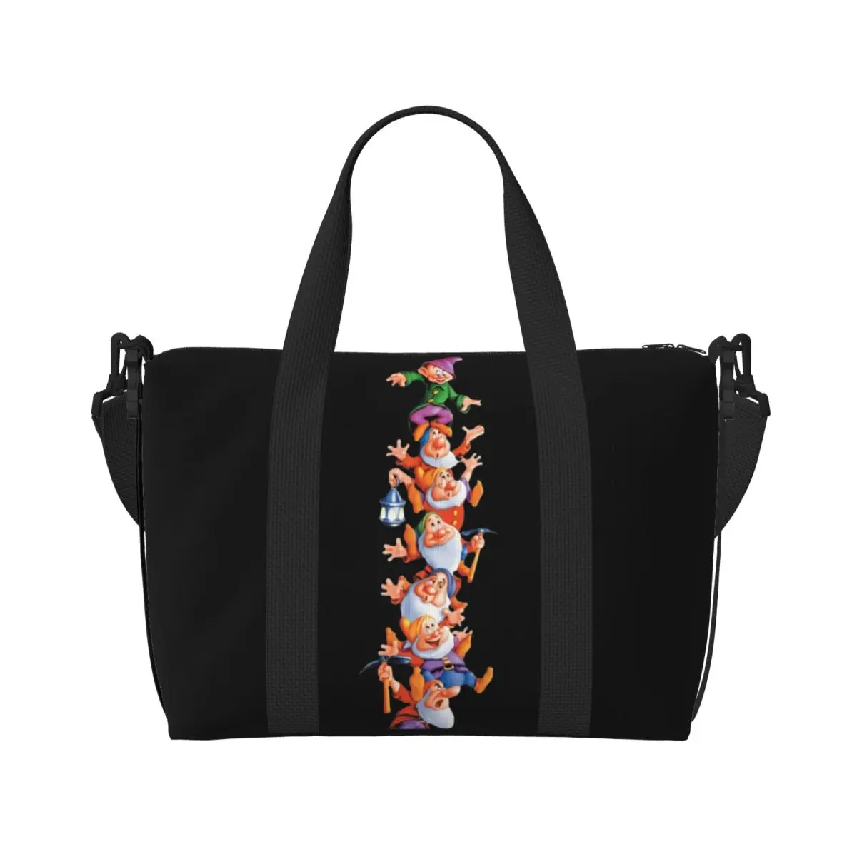 Custom Snow White And The Seven Dwarfs Tote Bag Women Large Capacity Film Beach Gym Shoulder Travel Bag