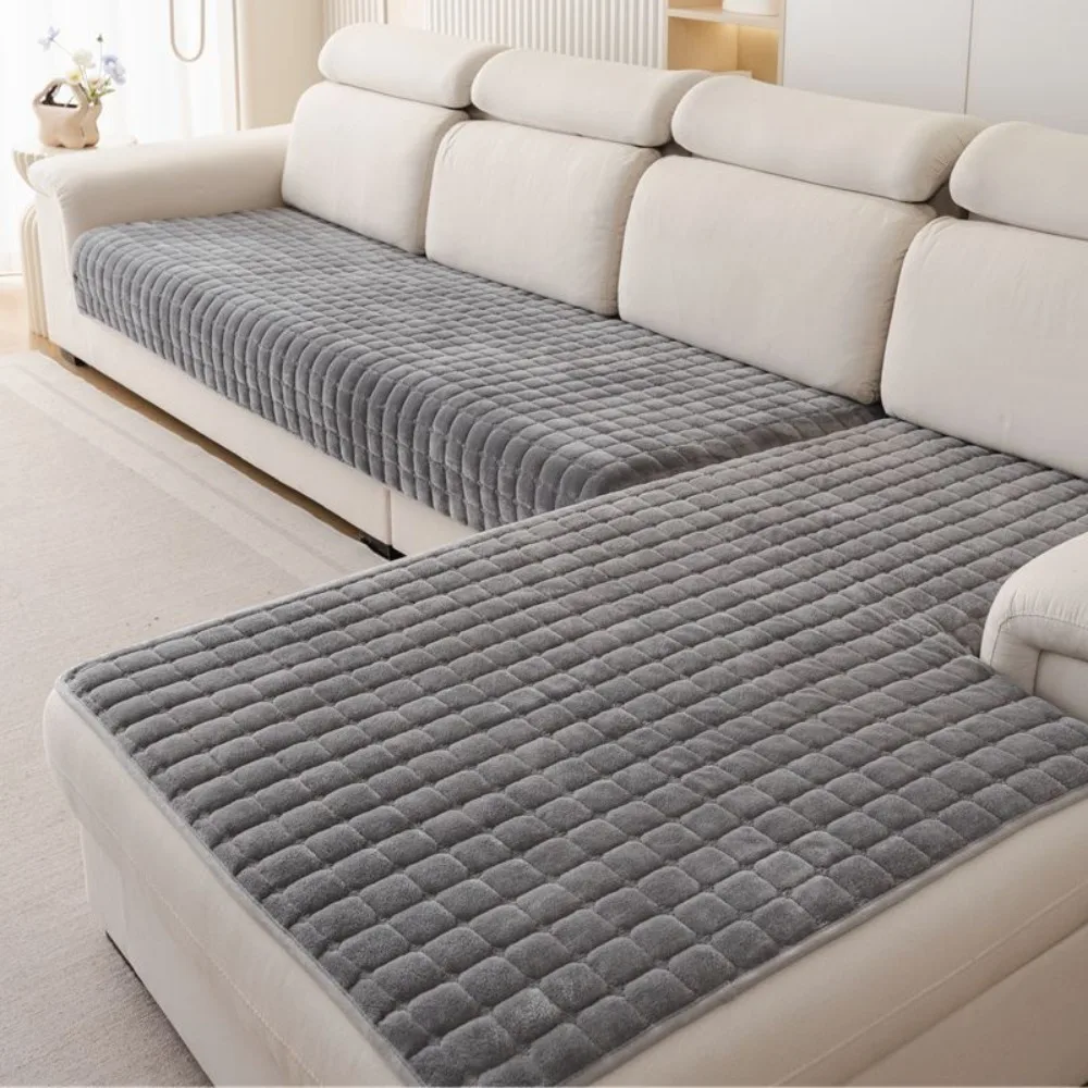 

Wear Resistant Plush Flannel Plaid Sofa Cushion Stain-resistant Washable Sofa Cover Thickened Non-slip Couch Cushion Winter