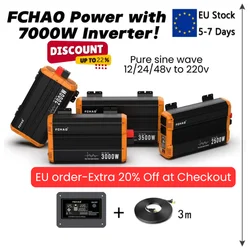 Fchao 12V/24V to 220V 7000W Peak 3500W Continuous Pure Sine Wave Inverter with Remote Controller for Home and RV Use