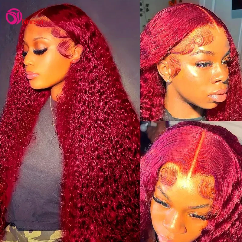 99J Burgundy Lace Front Wig 13X4 Curly Human Hair Wigs Hd Lace Wig 13X6 Human Hair Colored Deep Wave Frontal Wig for Women