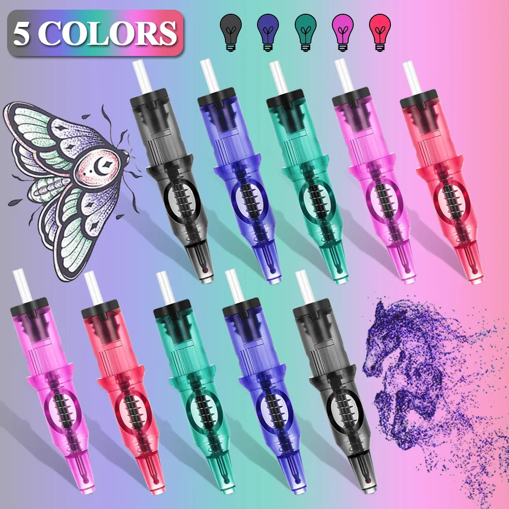 

50/20/15/10/5pcs Ballpoint Tattoo Cartridge Needles for Beginner and Designers Drawing Practice 5 Colors Tattoo Practice Needles