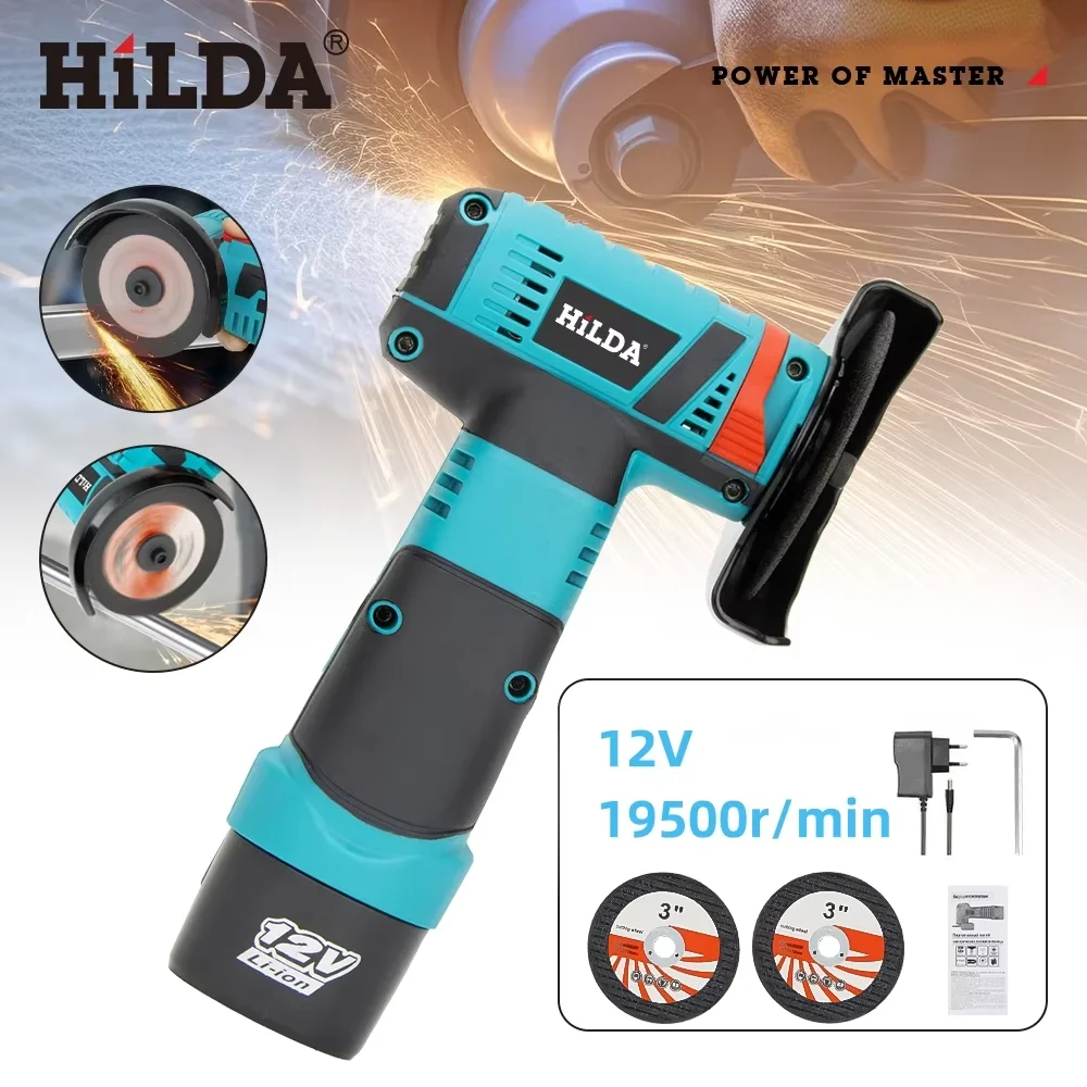 HILDA 12v Mini Angle Grinder 3 inch Cordless Power Tool For Cutting Diamond Polishing And Grinding Rechargeable Angle Grinder