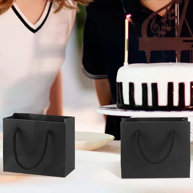Schwarze Papier-Geschenktüten mit Griffen, Basteln, Partyplaner, Geschenkgriffe, perfekt für Hochzeit, Geburtstag, Party, Basteln, Geschenke, 10 Stück – Detail 3