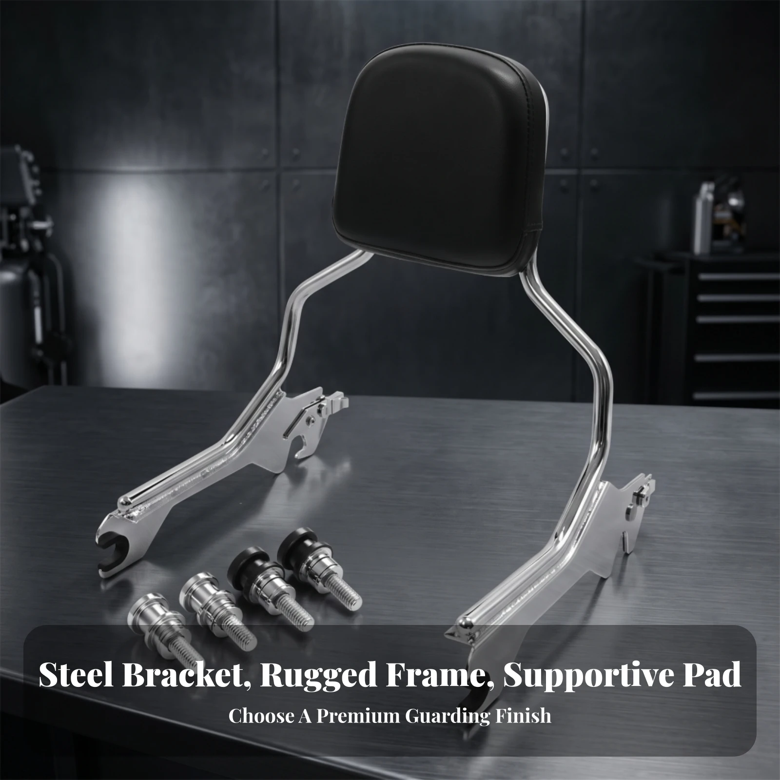 Motorcycle Backrest with Pad Detachable Passenger Backrest with Metal Frame Long-Lasting Supportive for Riders, Touring