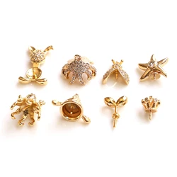 Copper clad gold bean sprout Octopus inlaid with zircon cap, DIY hand jewelry, baroque pearl pin accessories materials