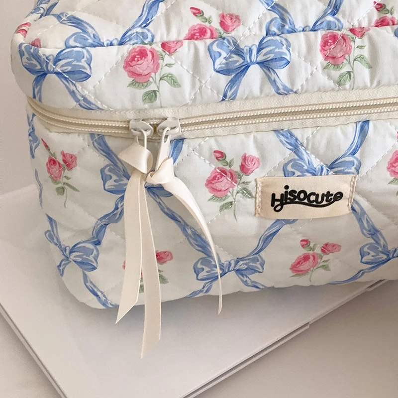 Bow Flower Makeup Bag Cosmetic Bag Women Zipper Storage Bag Large Capacity Portable Handbag Toiletry Case For Girls Cosmetiquera