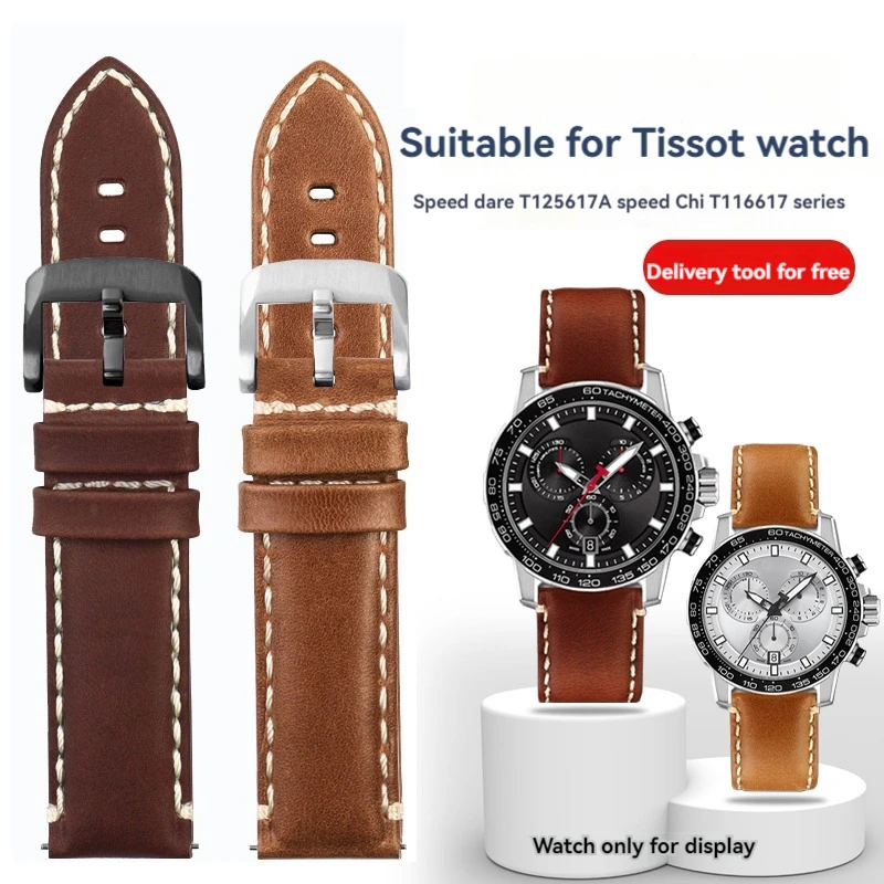 For Tissot 1853 Speed Dare Series Black Warrior Watch Strap T125617a Fossil Cowhide Calfskin Strap 22mm Quick Release Watchband