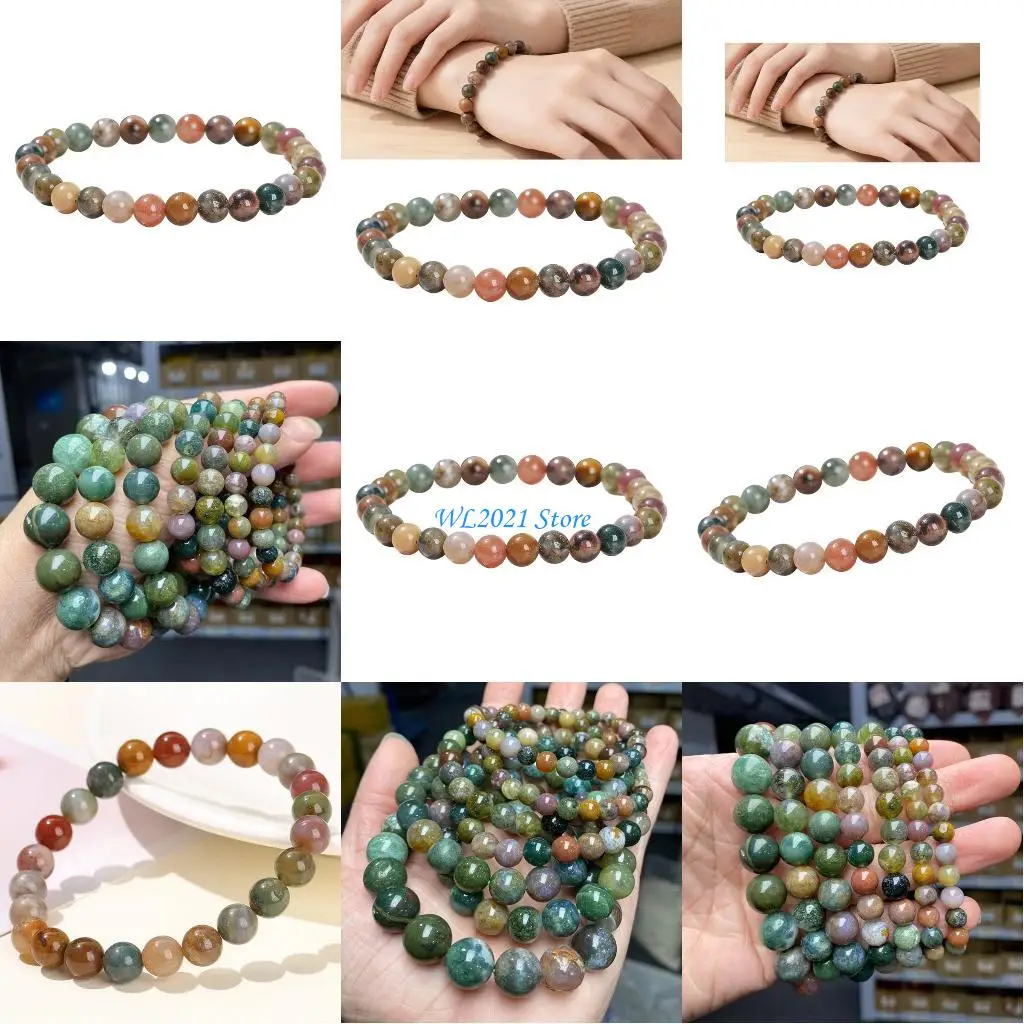 

G5GC Natural Agate Bead Bracelet Smooth Polished Round Beaded Bangle Jewelry Piece