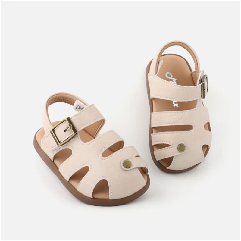 

2026 New Summer Baby Shoes Leather Closed Toe Girls Sandals Soft Sole Non-slip Fashion Toddler Boys Sandals EU 16-26