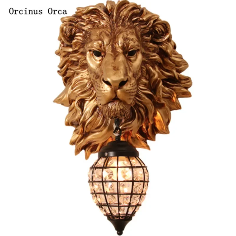 

Европейский стиль ретро золотой голова льва настенный светильник живой фон стены коридор роскошная атмосфера светодиодный настенный светильник с кристаллами льва
