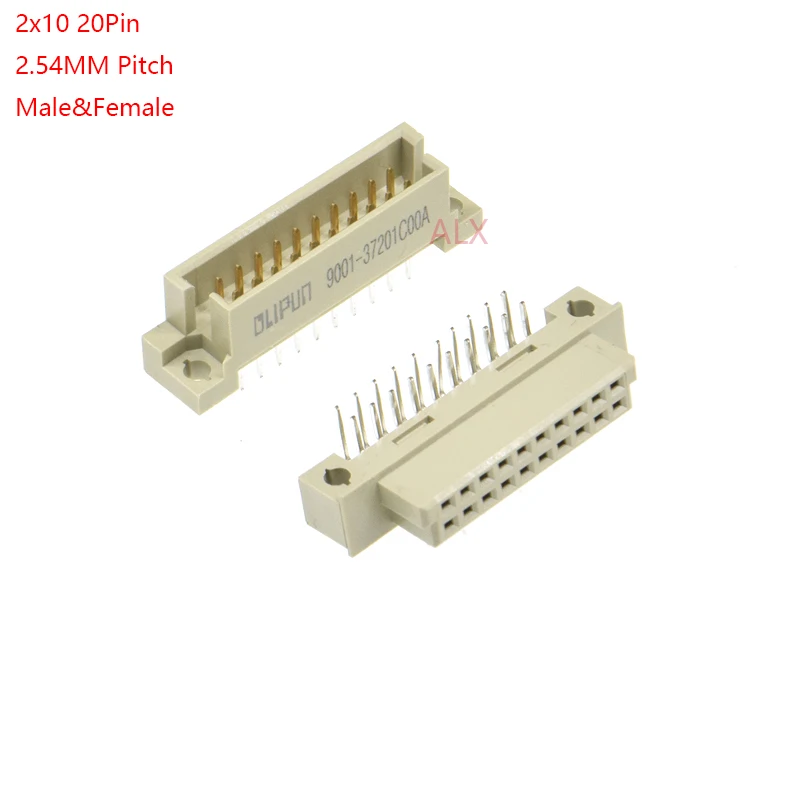 Connecteur din 41612, 5 pièces, 2 rangées, mâle femelle, trou traversant, 2x10, 20 broches, pas 2.54mm, 9001 35201 36201 37201 38201