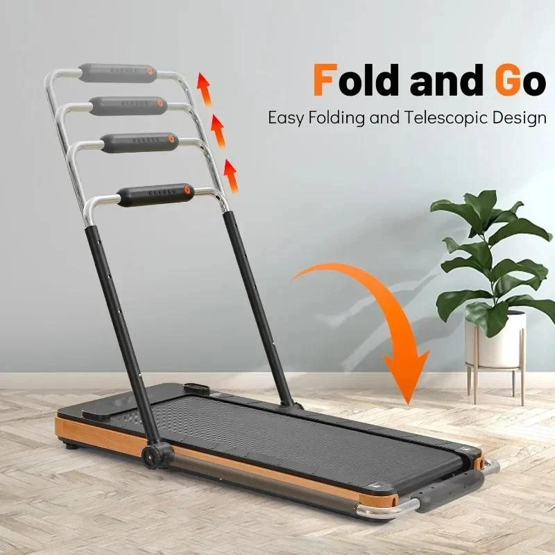 Wood Under Desk Treadmill with Adjustable Handlebar, Foldable Treadmill with Remote Control