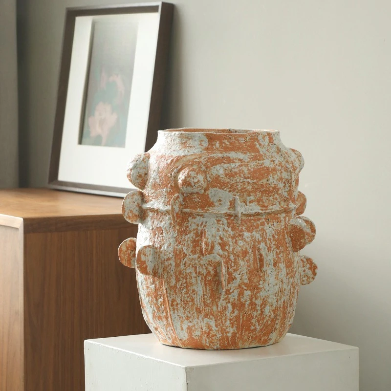 Wabi Sand Wind Jingdezhen Ceramic Flower Ware Design Sense Earth Pottery Pot Ornament Living Room Floor
