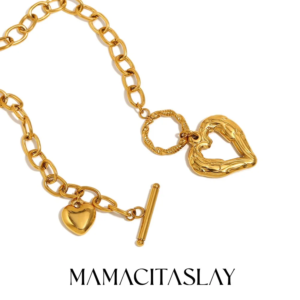 

MamacitaSlay 18-каратное позолоченное ожерелье из нержавеющей стали OT с пряжкой в форме сердца, вечерние креативные водонепроницаемые ювелирные изделия, высокое качество