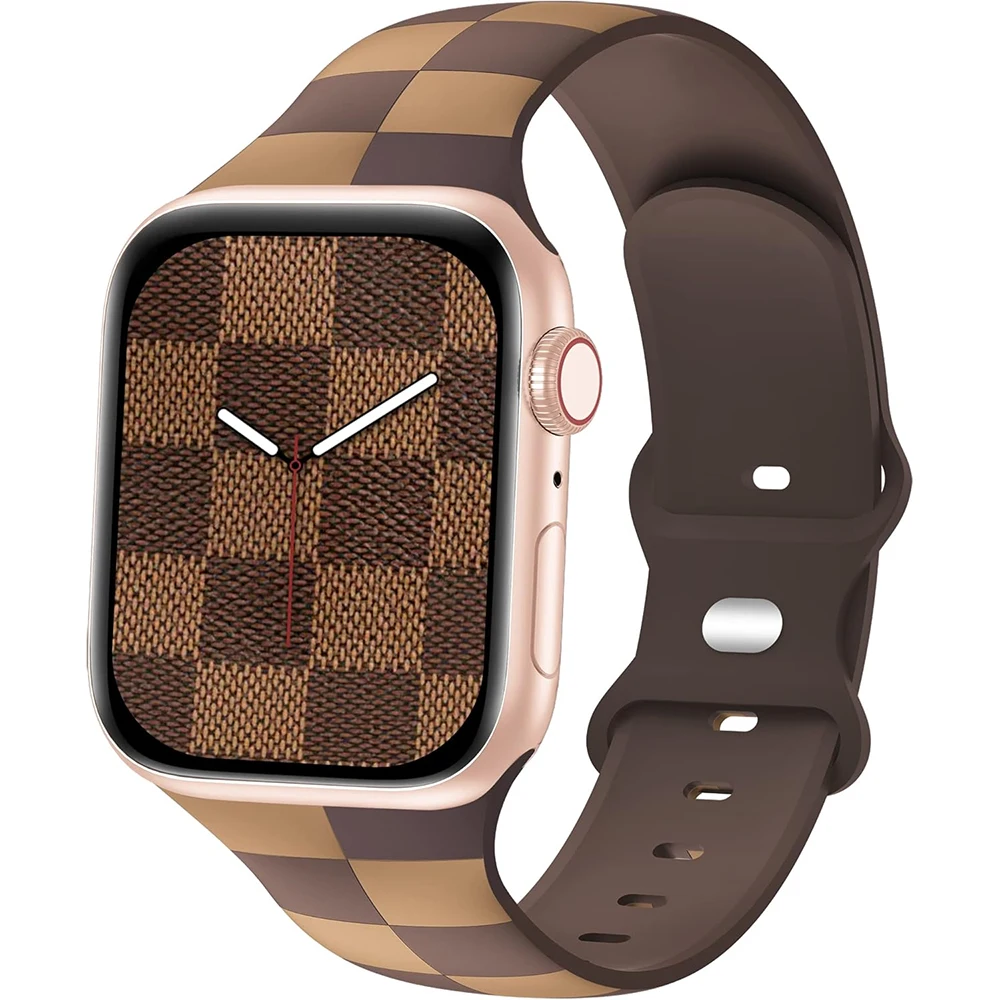 

Luxury Checkered Silicone Strap For Apple Watch 41mm 45mm Replacement Wristbands For iWatch Series 10 9 8 Ultra 7 6 5 4 3 2 1 SE