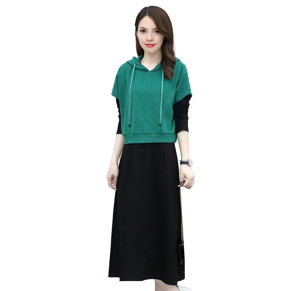 

Hooded Jacket Skirt Women's 2 Piece Dress Set Pullover Hoodie Midi Skirt Lounge Outfit Casual Sweatshirt Drawstring Top for Fall