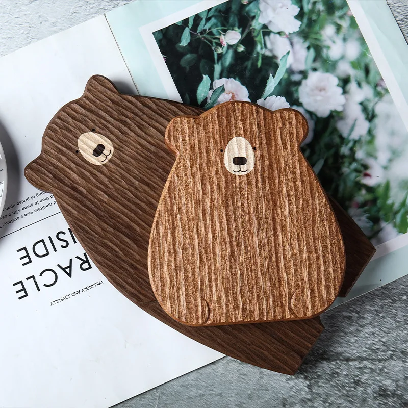 Pizza Bread Plate Cute Bear Tray Wood Board Bear Tray Walnut Chopping Board Table Decor Wooden Plate Coaster Kitchen Accessories