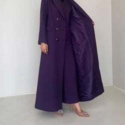 Abiti viola da donna Giacca Dubai Abaya musulmana Giacca 1 pezzo Capispalla da lavoro personalizzati Giacca doppiopetto con risvolto a punta