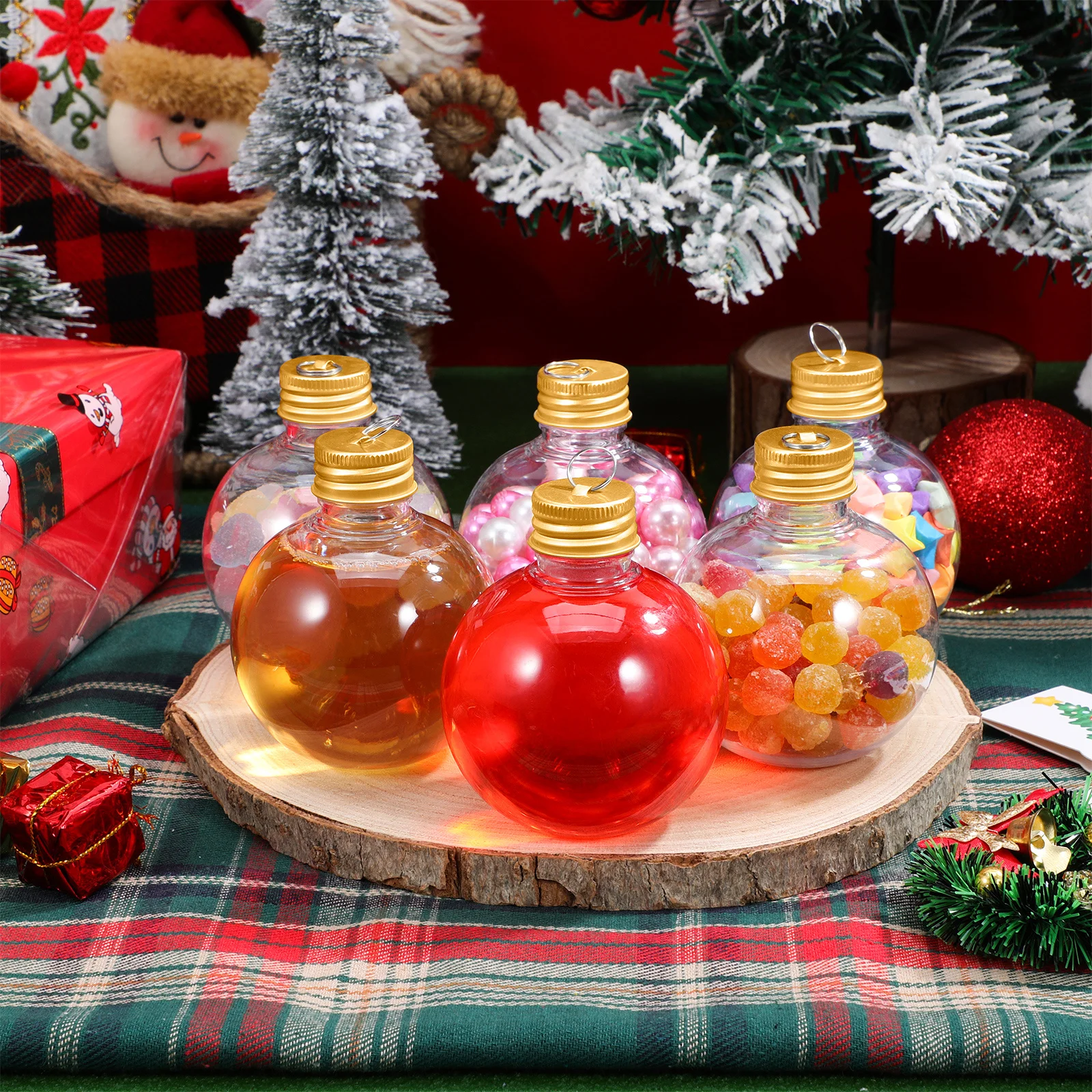 

12Pcs Round Bulb Bottles Transparent Airtight Jars for Juice Milk Drinks Christmas Tree Ornaments DIY Collection Bottle Reusable