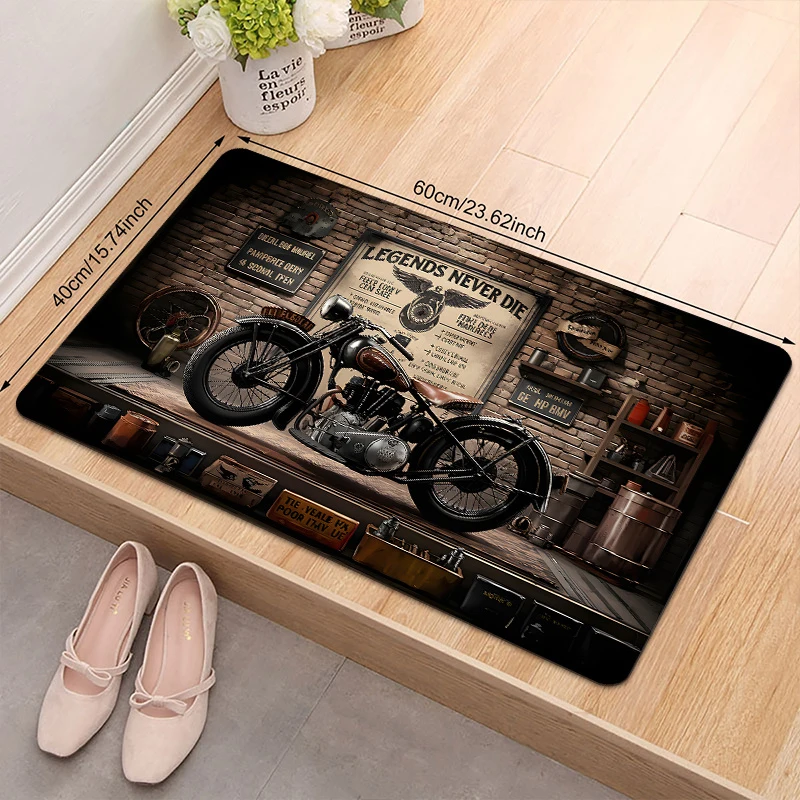 VIKAMA Vintage Motorcycle Garage Rug, Non-Slip Washable Biker Carpet, 