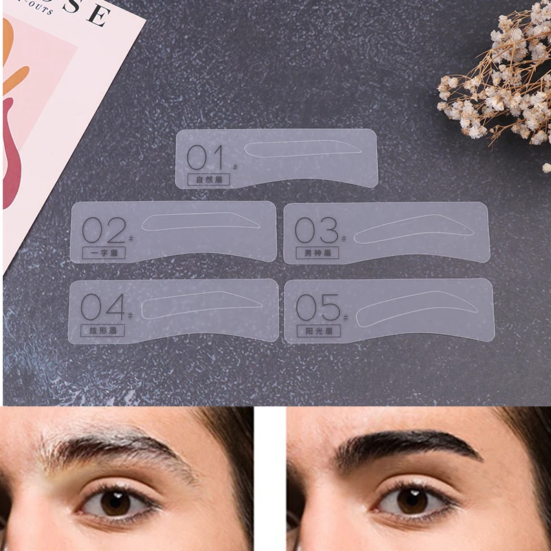 Juego de plantillas reutilizables para cejas para hombres, guía de dibujo DIY, Estilismo, tarjeta de plantilla de aseo, maquillaje fácil, 5 piezas