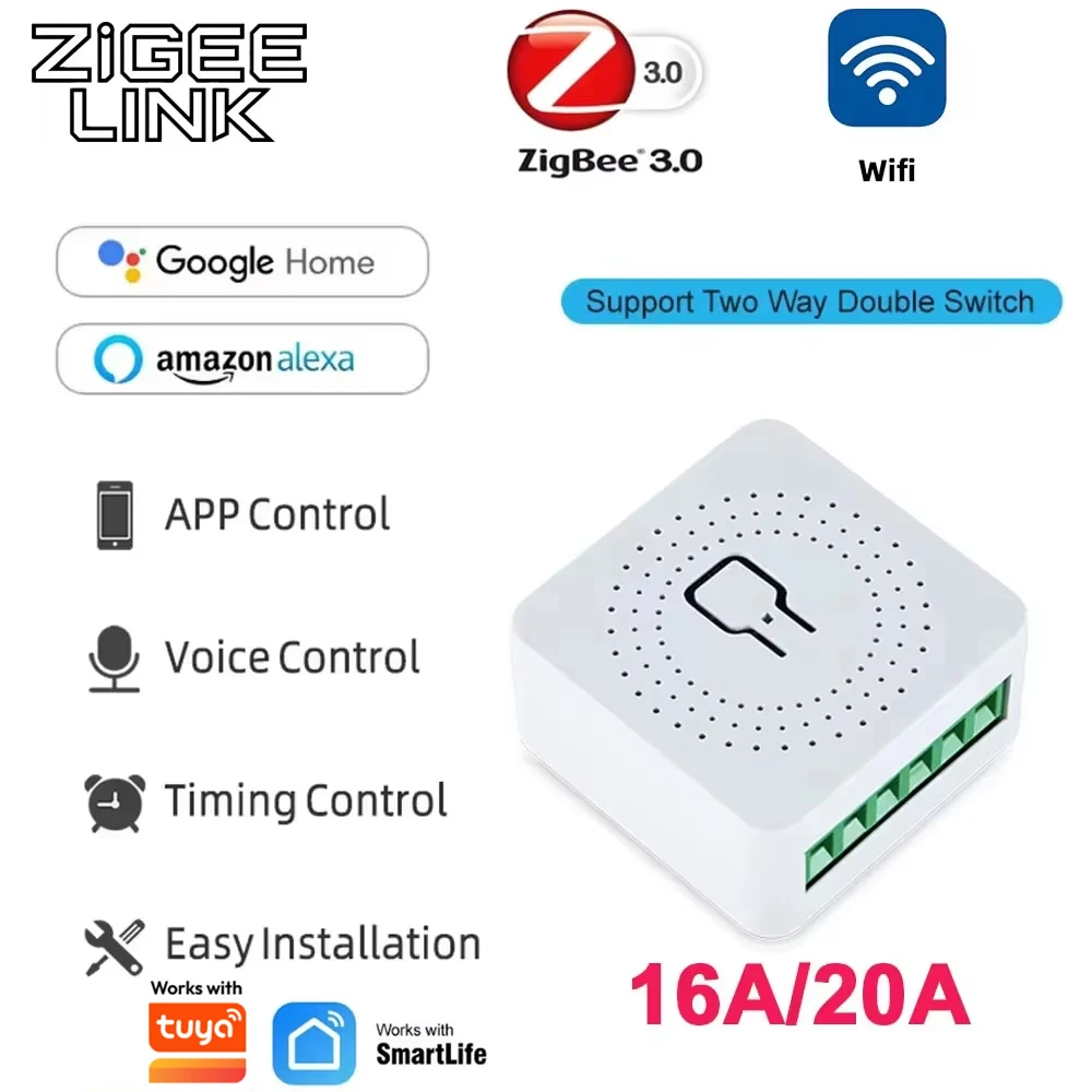 Mini WiFi/Zigbee 3.0 Schalter Smart App 2-Wege-Steuerung Smart Home Automatisierungsmodul Interruptor Kompatibel mit Tuya Alexa Google Home