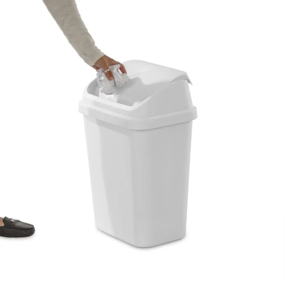 سلة مهملات بلاستيكية متأرجحة سعة 7.8 جالون مع غطاء مدمج للمطبخ والمكتب وغرفة الغسيل باللون الأبيض 6 عبوات #6