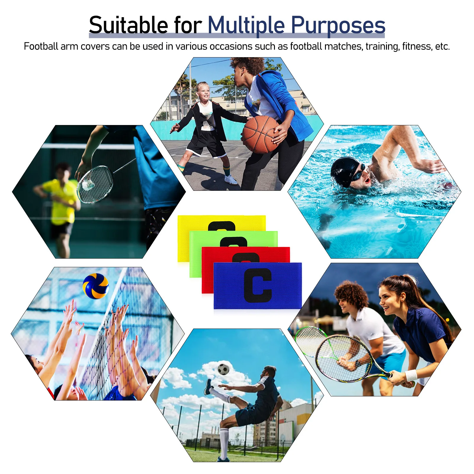 

8Pcs Football Armbands Soccer Captain Bands Elastic Wear-Resistant Sports Arm Signs for Football Basketball Training Team