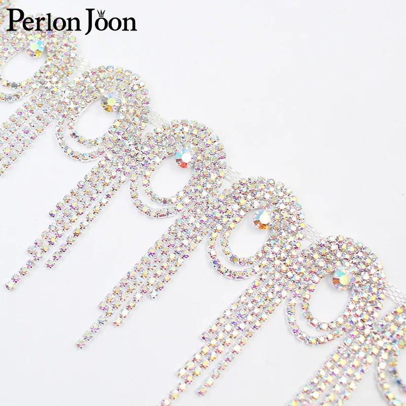 Array circle long tassel crystal rhinestone fringe trim silver crystal decorative chain clothing accessories ML077