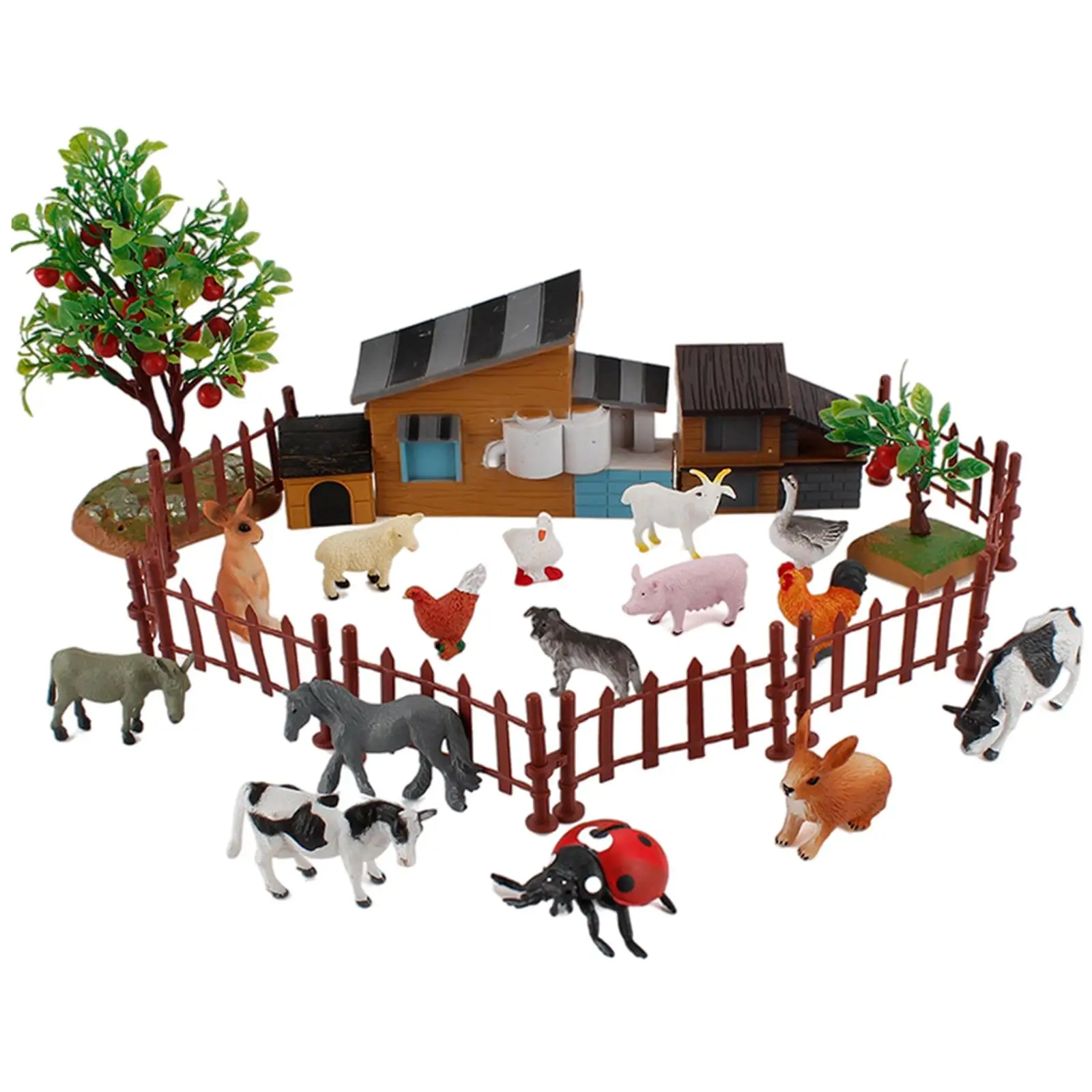 Farm Animals Playset Com Cercas, Figuras Animais, Toy Farm Figurines, Favor Escola, 21pcs