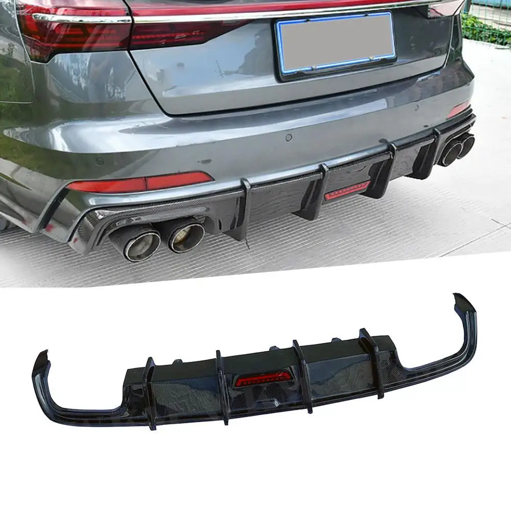 

Rear Diffuser Splitters With Light For Audi A6 S6 Sline not Standard 2019- 2021 Rear Bumper Guard Carbon Fiber Car Accessories