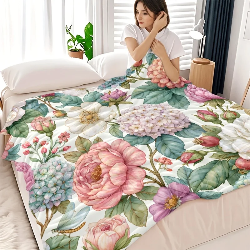 Floral Peony Hydrangea Print Blanket Throw Cottagecore Botanical Garden Bed Cover 150x200cm