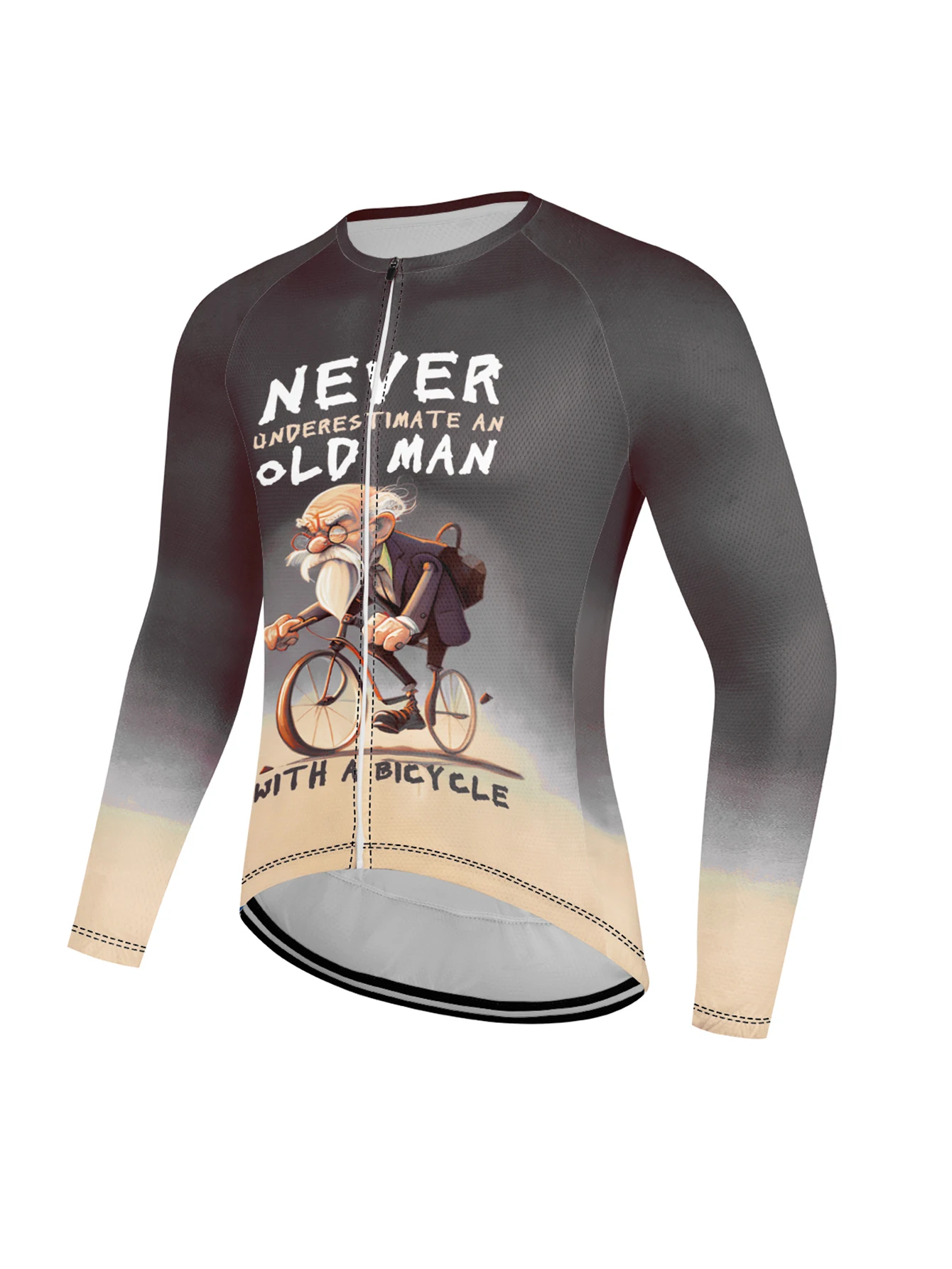 Men\'s Cycling Jersey Long Sleeve 3D-printed Old men Bike Jacket Top with 3 Rear Pockets Mountain Bike MTB Road Bike Cycling