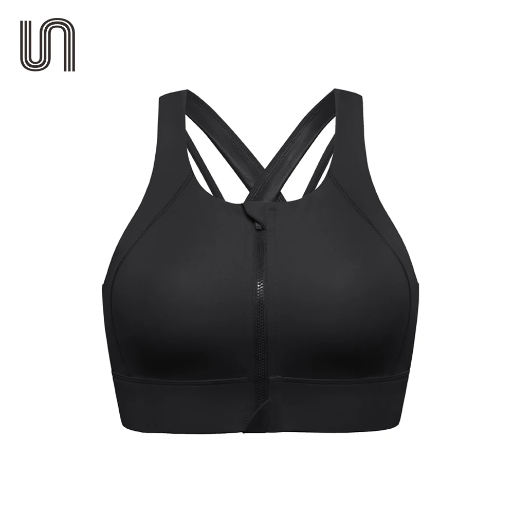 Front Zipper Sports Bras for Women High Support Double Mesh Racerback Padded Wireless Bra