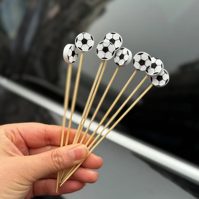 100PCS Football Bamboo Skewers Fruit Pearl Bamboo Skewers Sports Football Party Cake Dessert Cocktail Food Buffet Toothpick