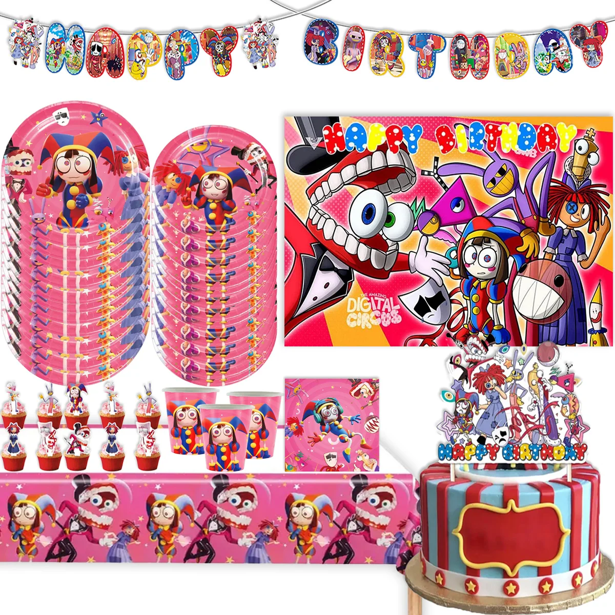 

The Amazing Digital Circus Birthday Party Decorative Disposable Tableware Tablecloth Balloon Banner Cake Topper Baby Shower Gift