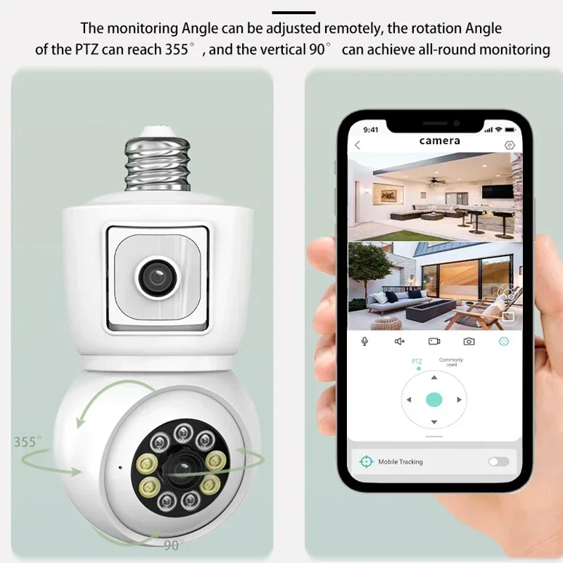 iCSee 8MP 4K E27 Bulb WiFi PTZ Camera AI Human Tracking Indoor 4MP Security Surveillance Camera Full Color Night Vision Audio