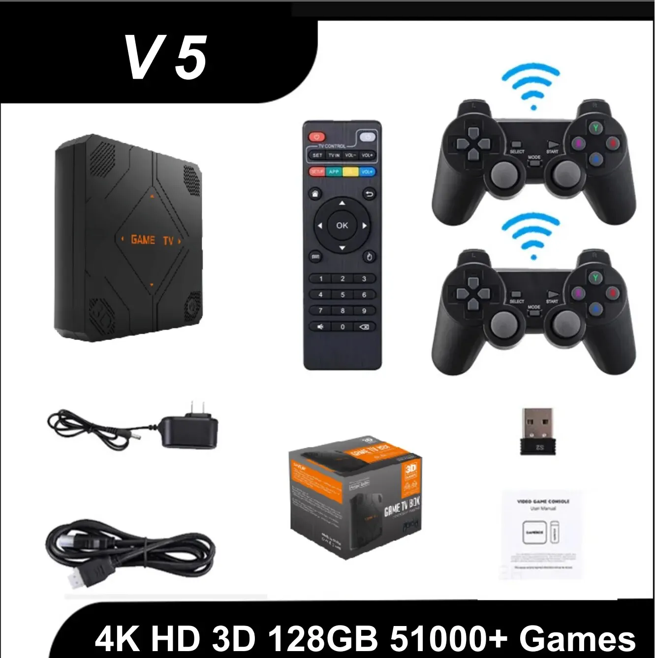 Ampown V5 Video Game Console HDMI Output 64G Built in 45000 Retro Games Ultra Low Latency Wireless Controller TV Box Player Gift