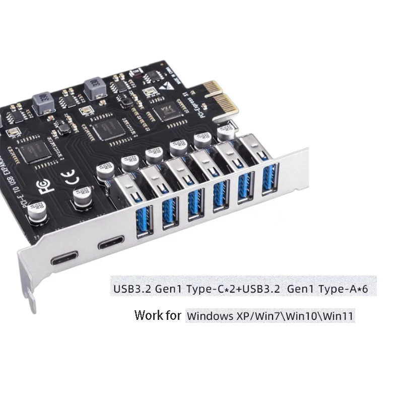 PCIE zu USB3.2 Typ C Konvertierungskarte 6 USB-A-Anschlüsse 2 USB-C-Anschlüsse zu PCI-E X1 X4 X8 X16 Konvertierungsadapter PC Frontpanel Erweiterungskarte – Detail 7
