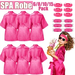 6-15Pack Spa Party Roben Kimono Mädchen Geburtstag begünstigt Kinder Satin Bademantel Schlaf Party Kostüm liefert Frauen Stirnband Augenbinde