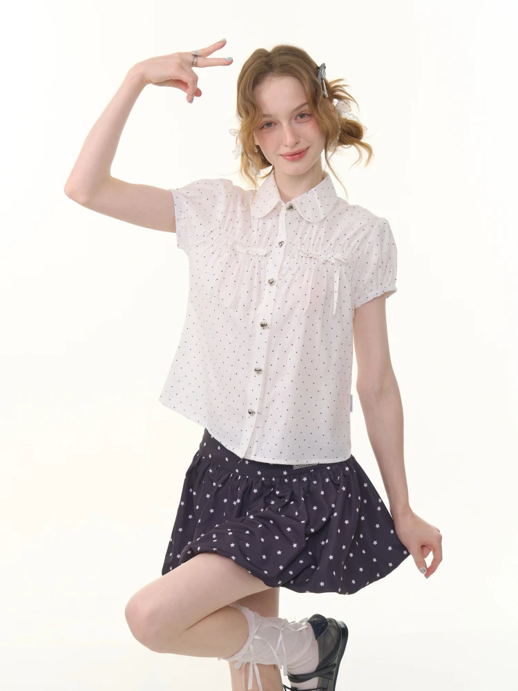 

ZiziFei, новый летний американский ретро-дизайн, кукольный воротник в горошек, ор Sve, женский irt Bubble Sve irt, хлопковое вискоза