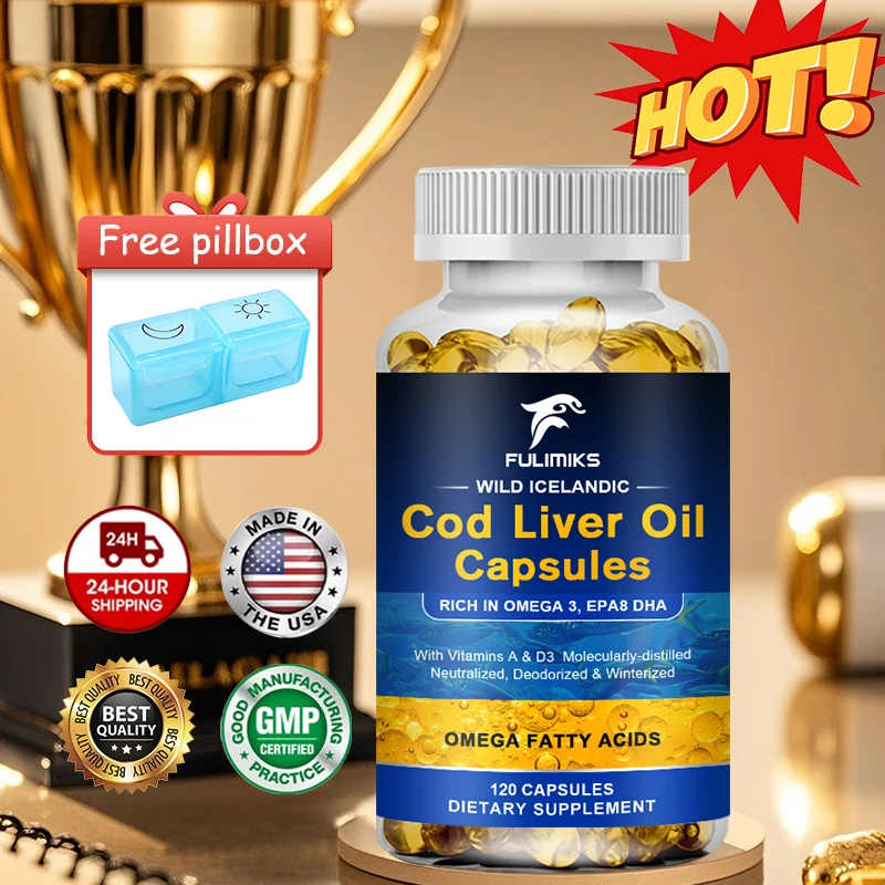 

Extra Strength Cod Liver Oil Capsules, with Vitamins A, Support Retinal Health, Reduces Inflammation, Mood, Overall Wellness