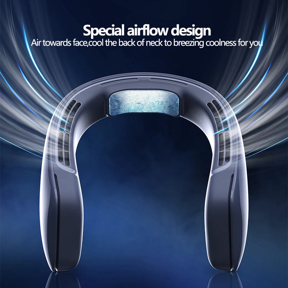 مروحة جديدة صغيرة محمولة للرقبة 3600mAh مروحة تهوية كهربائية صغيرة قابلة للشحن مزودة بمنفذ Usb مبرد يعمل بدون شفرة للسيارة