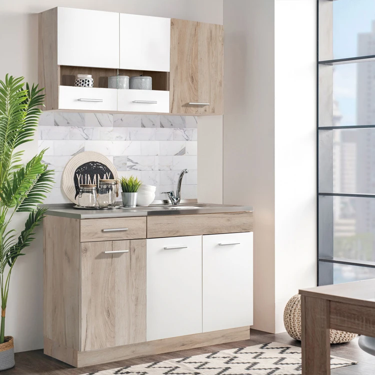 Modern Flat Pack Complete Cabinet Small Single Wall Compact Kitchenette For Small Family Apartment Hotel Office