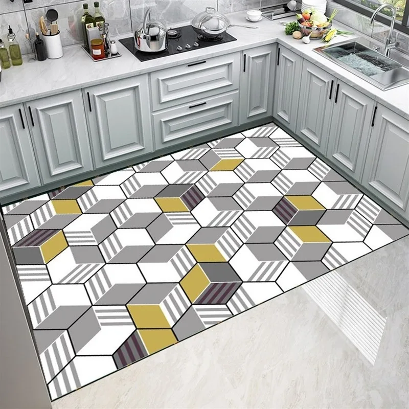 Modern Creative Geometric Kitchen Carpet Minimalist Art PVC Rug Waterproof Non-slip Door Mat Dirt-resistant Easy To Care for Mat